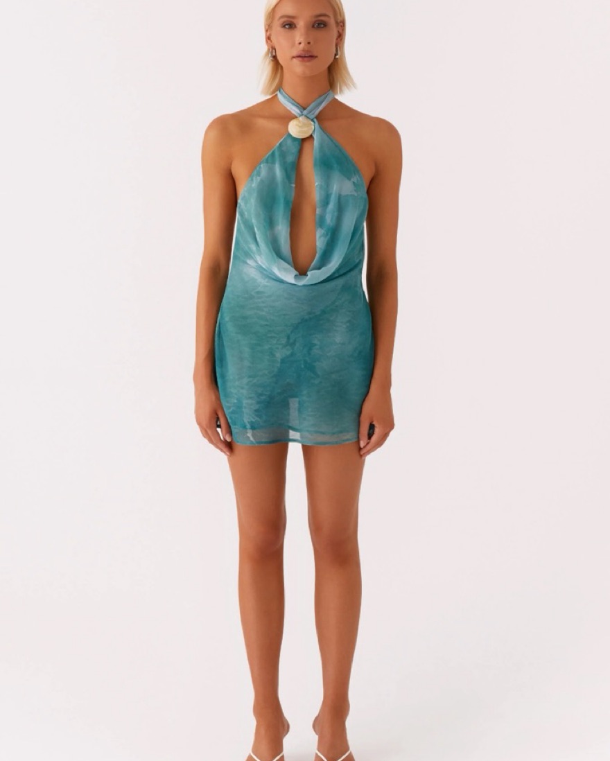 deep cowl neck mini dress Deep Cowl Neck Mini Halter Dress  bebe