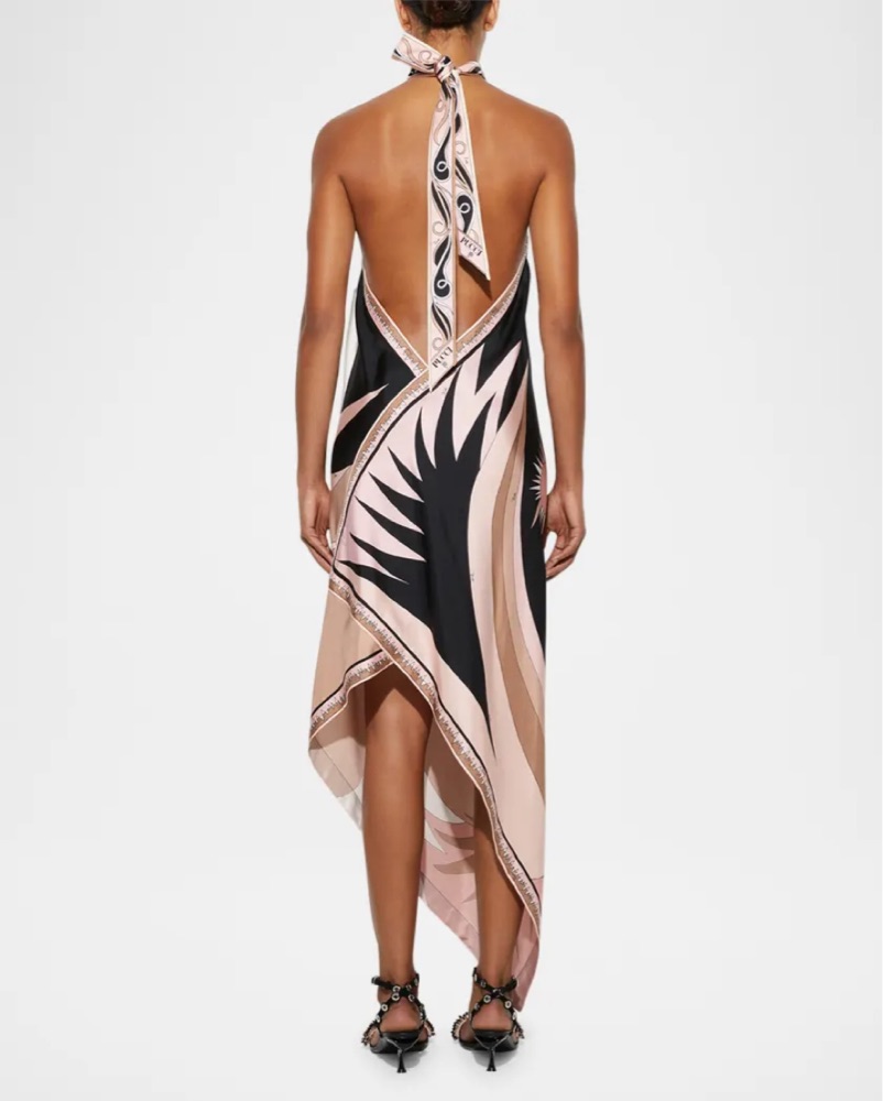 Pucci Stella-Print Silk Twill Halter Max by Pucci - Pickle