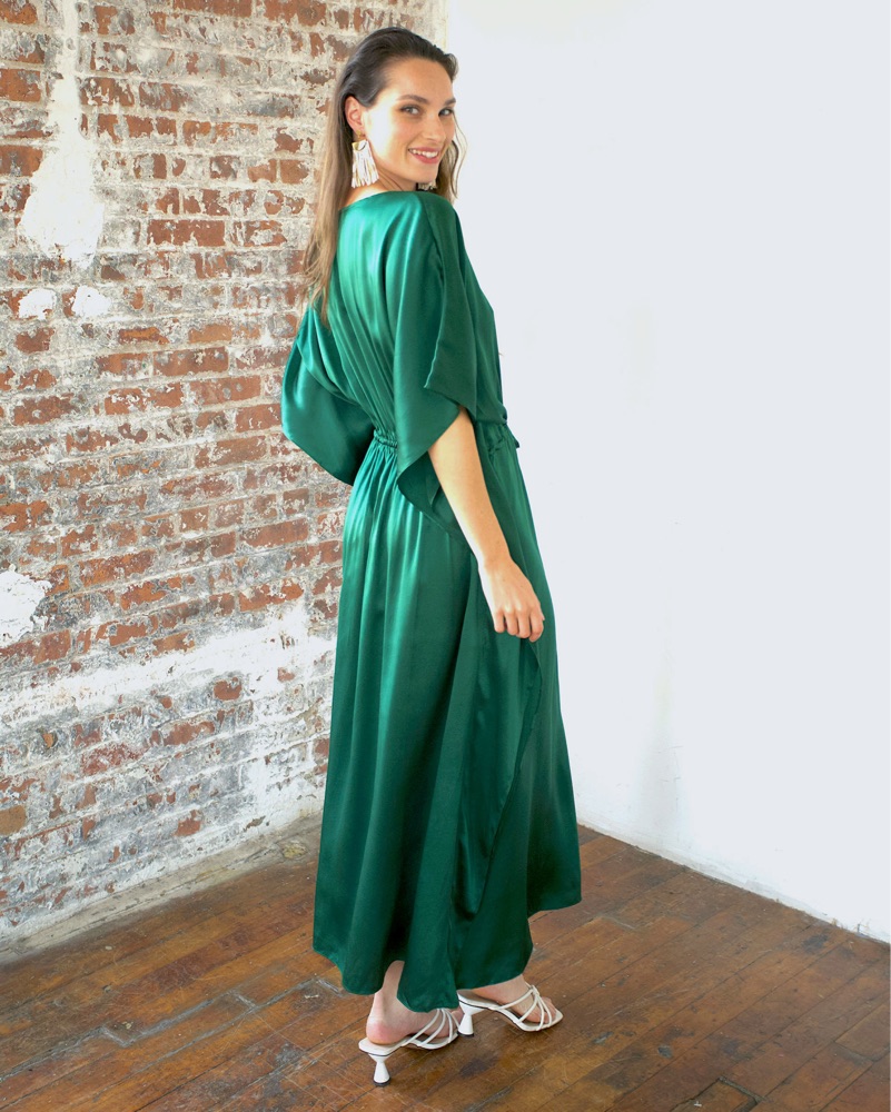 Sailaal Green Silk Kaftan Dress by Sailaal - Pickle