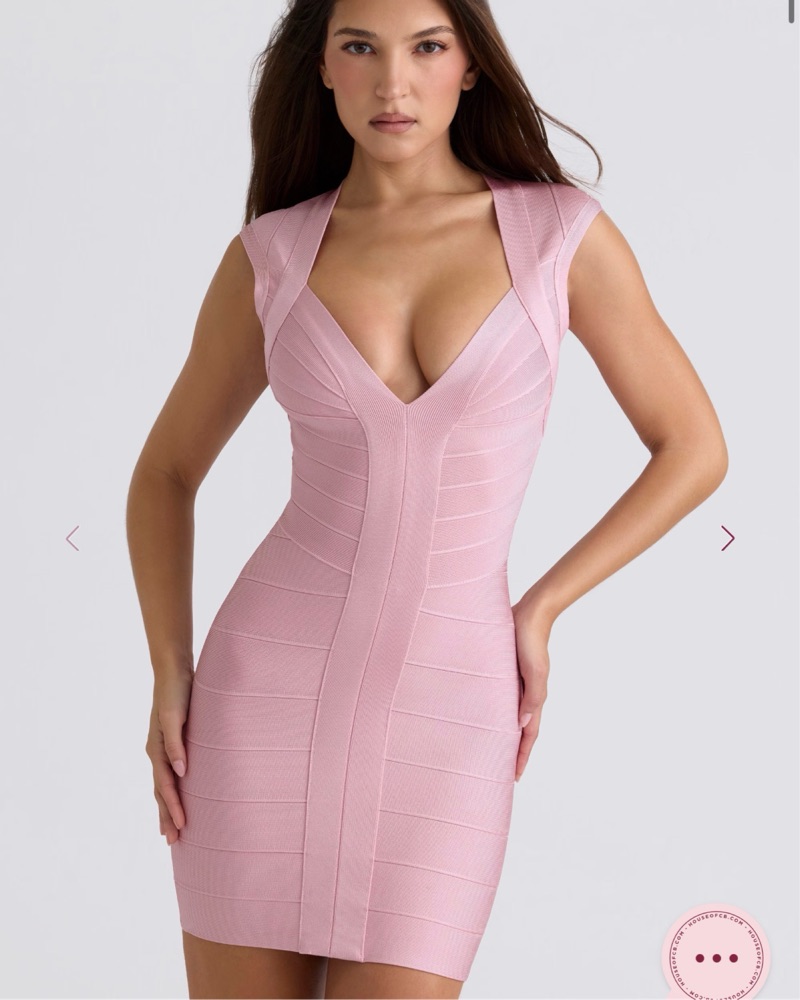 pink bandage dress Marina Crystal Bow Cutout Sleeve Pink Bandage Dress