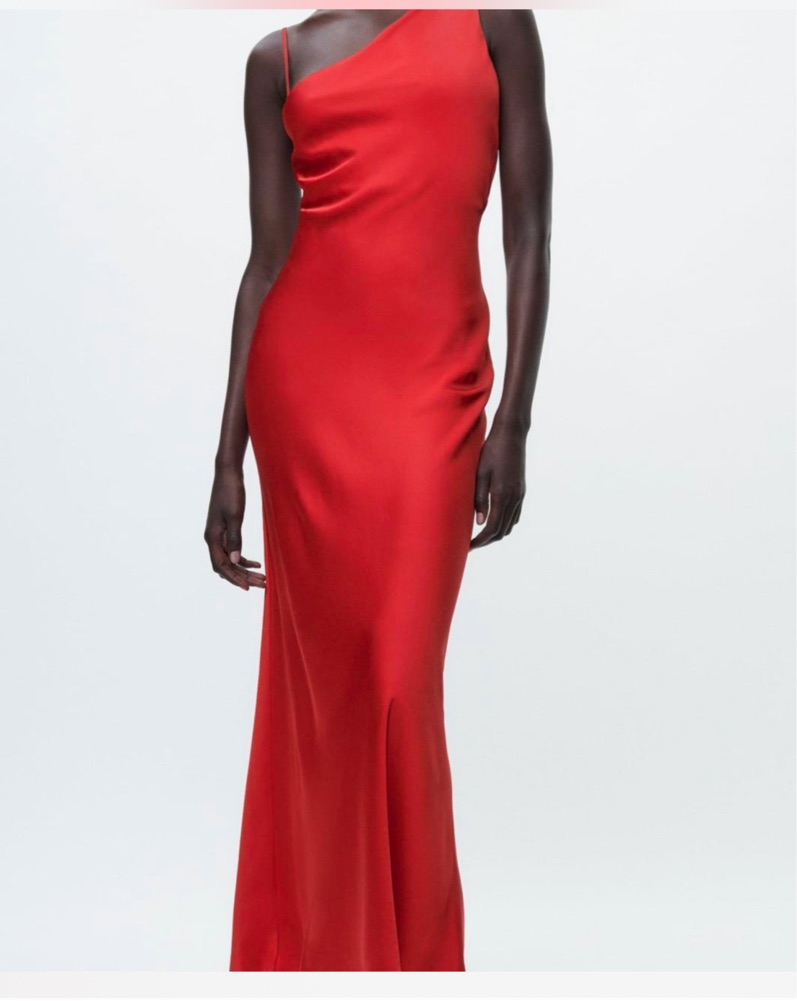 Red Zara Satin Maxi Dress by Zara - Pickle