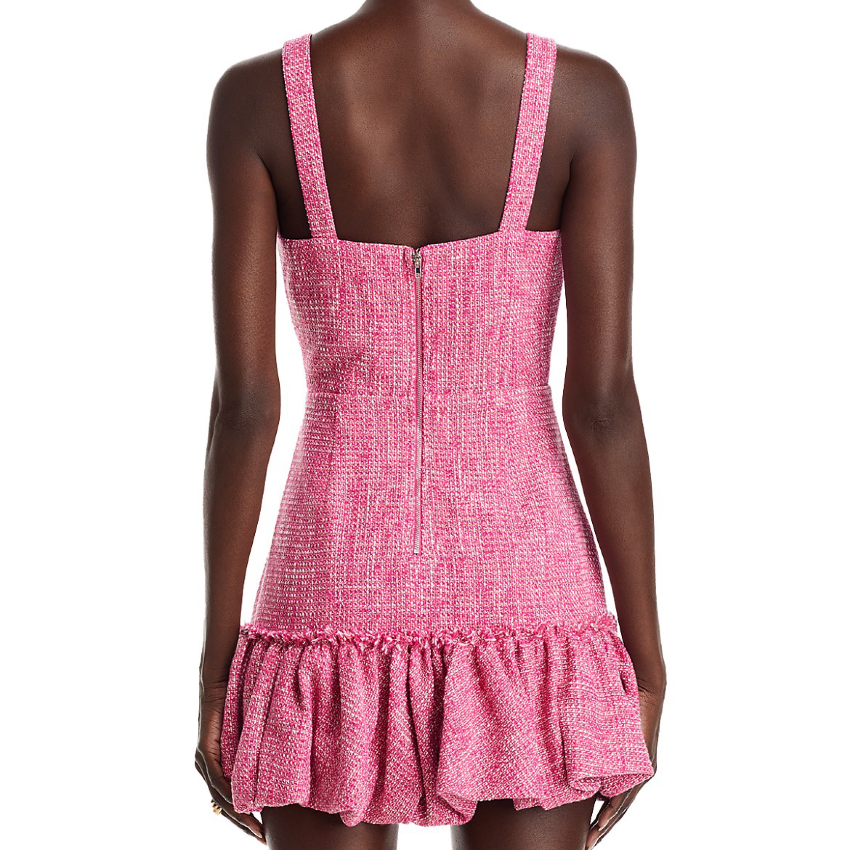 【I AM MARI】PINK TWEED MINI DRESS AQUA Pink Tweed Bubble Hem Mini Dress | Pickle
