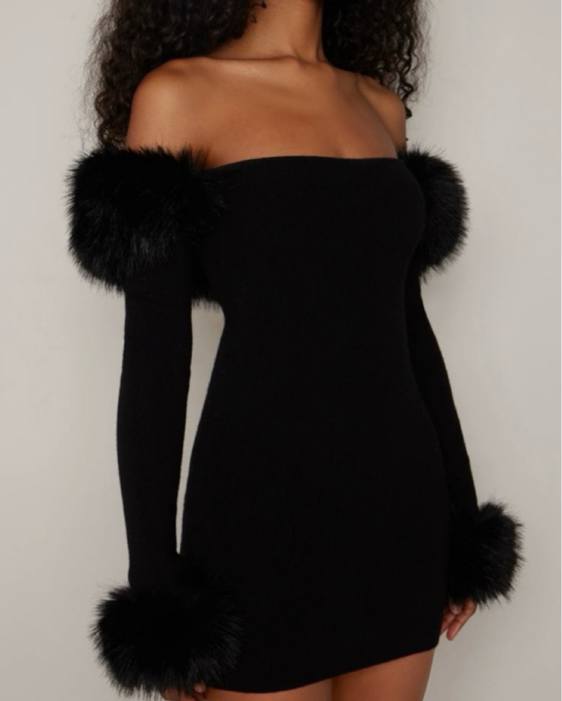 Guizio Fur Black Mini Dress by Danielle Guizio - Pickle
