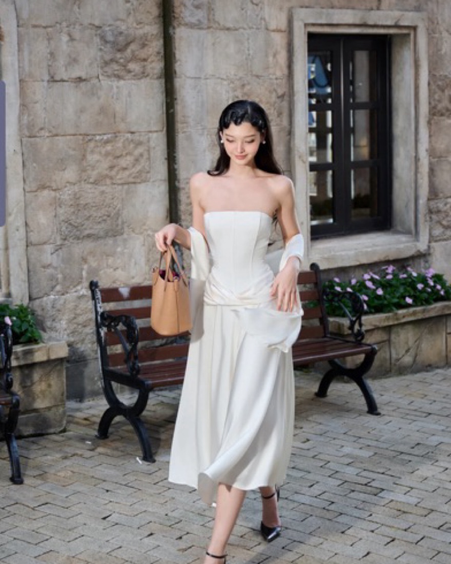 Midi White Scarf Dress by other - Pickle