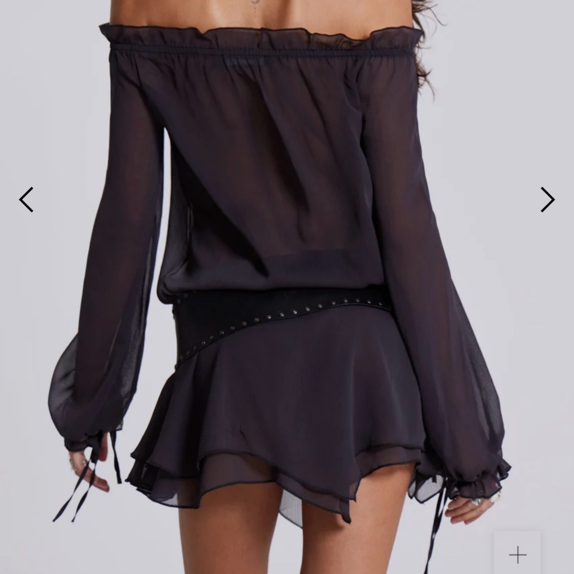 jaded london sheer bardot dress Lorenza Sheer Bardot Dress in Dusk