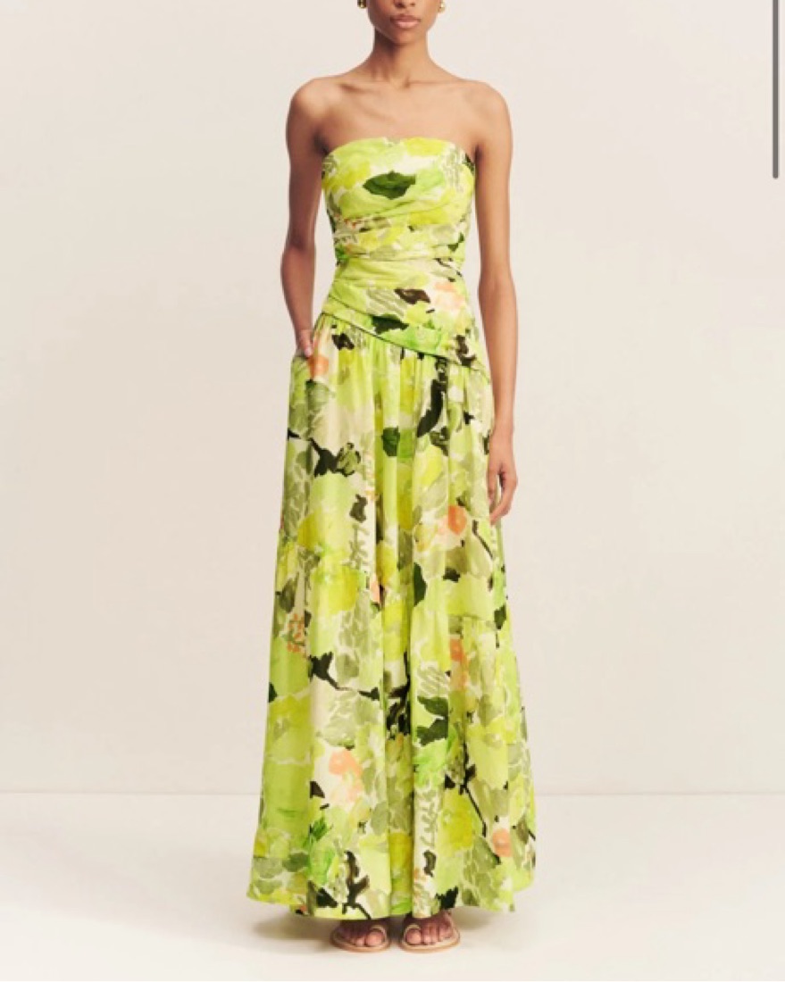shona joy green floral dress Shona Joy Marguerite Strapless Contrast Mini Dress in Evergreen/Ivory –  Coco & Lola main image 1