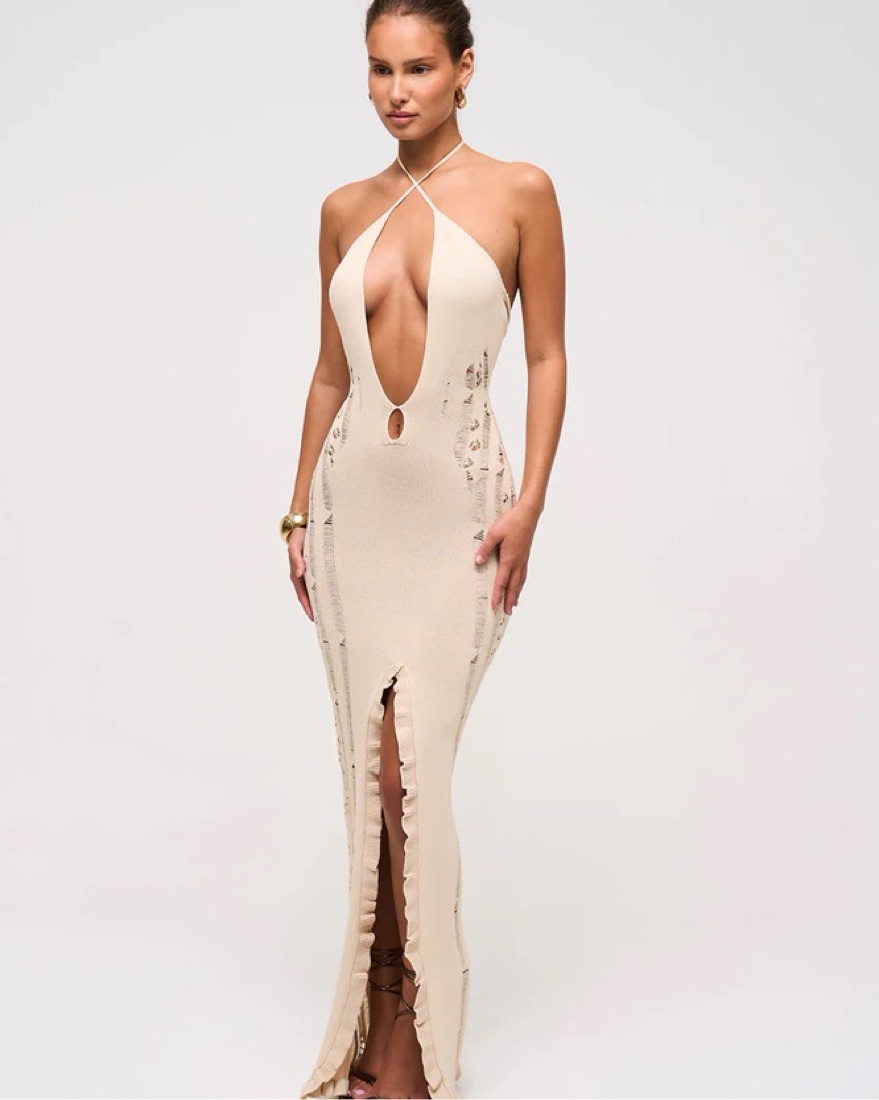 MURCI Deep v knitted maxi dress by Murci - Pickle