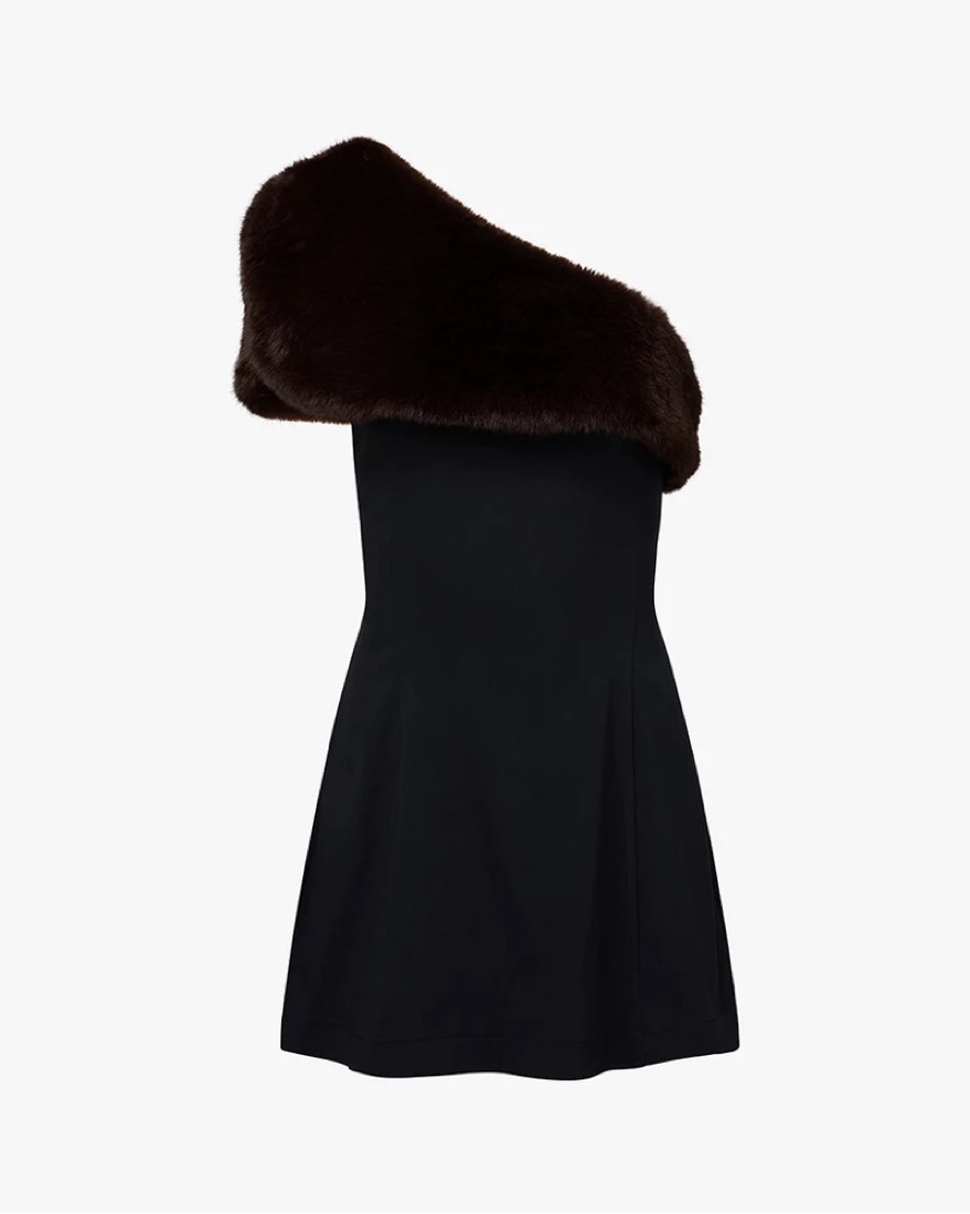 WeWoreWhat Fur One Shoulder Mini Dress by WeWoreWhat - Pickle