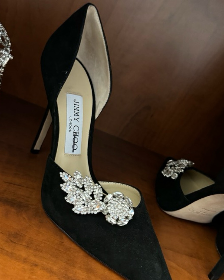 JIMMY CHOO 紫、黒ラメ ハイヒール 35 Buy Jimmy Choo Black Satin Love Crystal Embellished Pointed