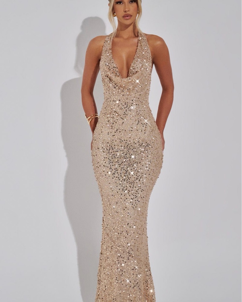 gold shimmering dress FEMME ARISTOCRATE | GOLD LACE DRESS main image 0