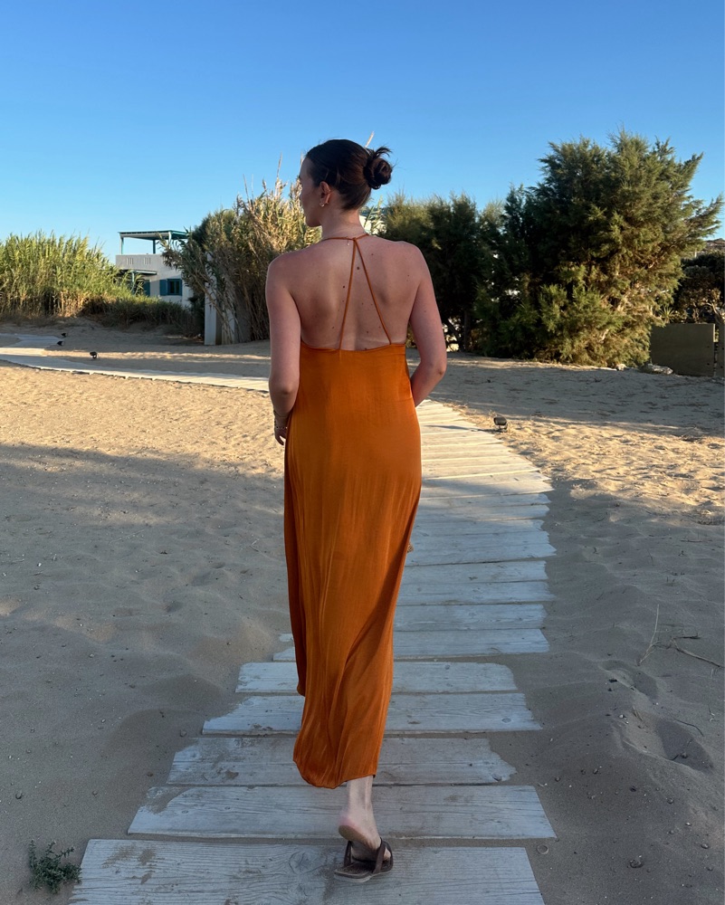Orange Flowy Dress With Gold Flower by Zara - Pickle