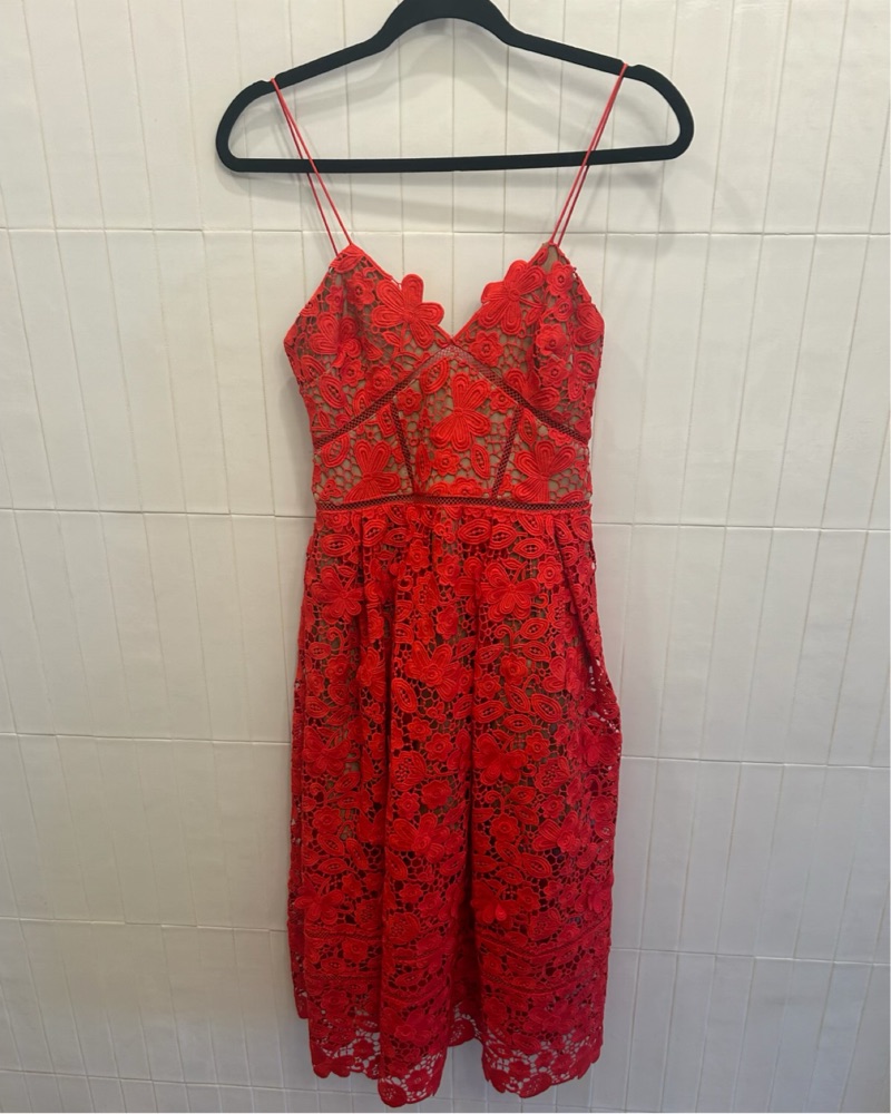 self portrait red embroidered maxi dress self-portrait - Red Fine Lace Midi Dress main image 0