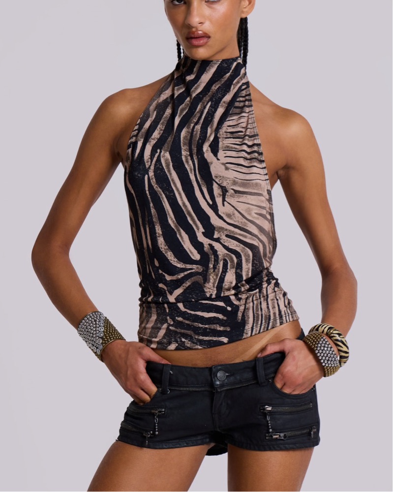 Zebra Zene Backless Top by Jaded London - Pickle