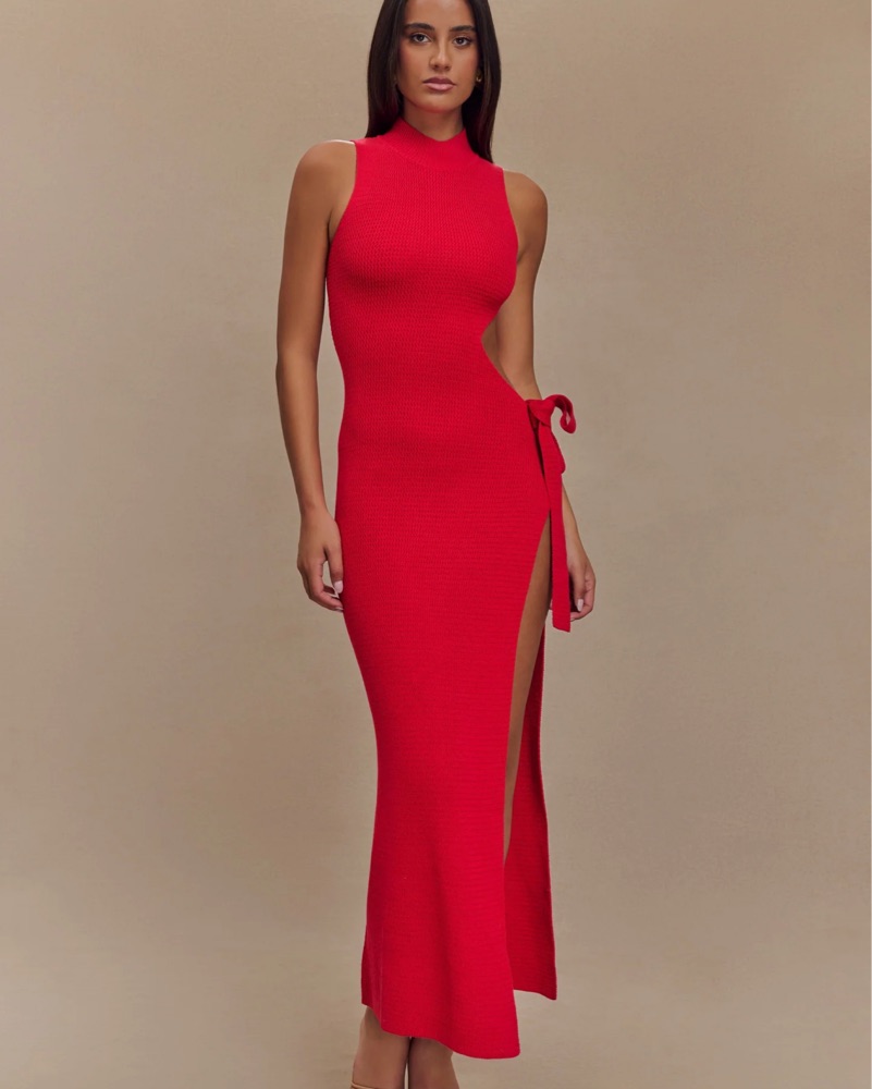 cut out knit maxi dress Long Sleeve Cut-Out Knit Maxi Dress Coffee
