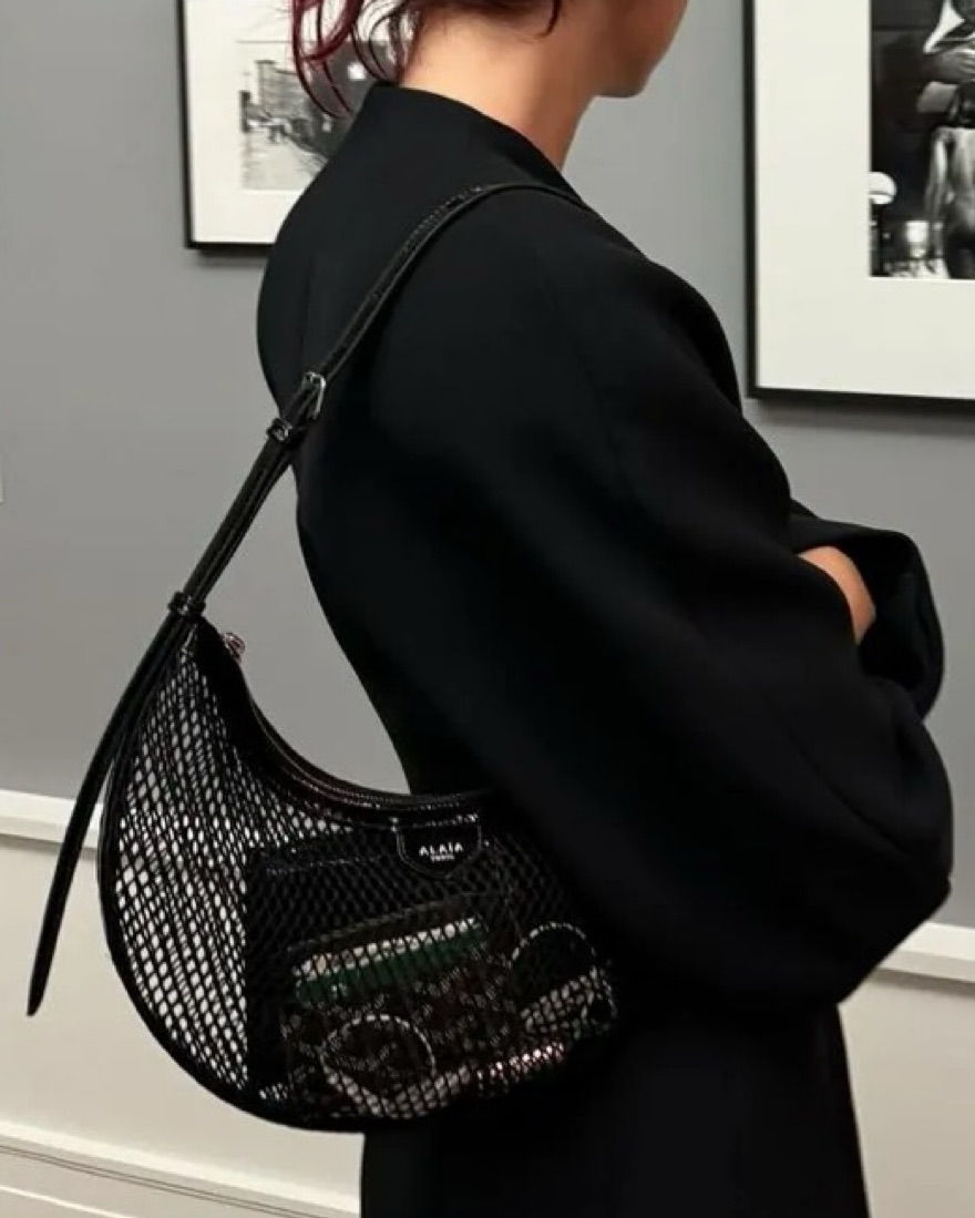 SALE【Alaia】ル デミクール バッグ Alaia Demi-lune Mesh Bag | Pickle