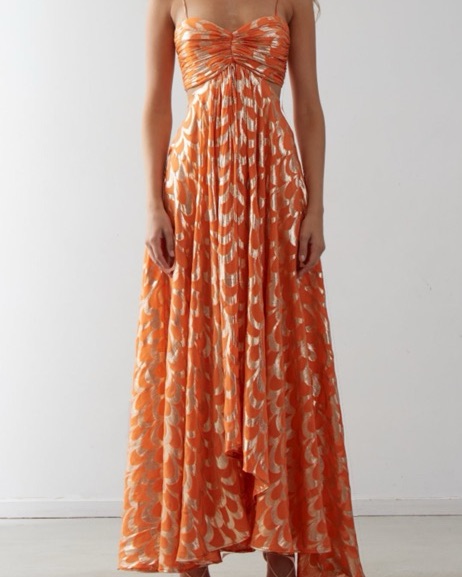 orange and gold dress Long Orange Sequin Prom Dress with Feathers main image 0