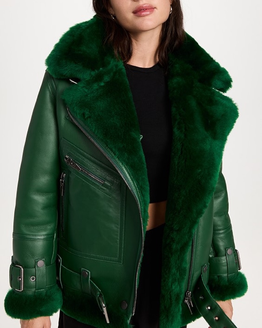 ムートン・ファーコート Left eco fur crop jacket green The Arrivals Green Shearing Leather Coat | Pickle
