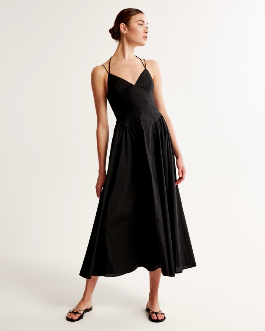 abercrombie black silk dress Abercrombie & Fitch Black Satin Exposed Back Dress NWT- Size S main image 1