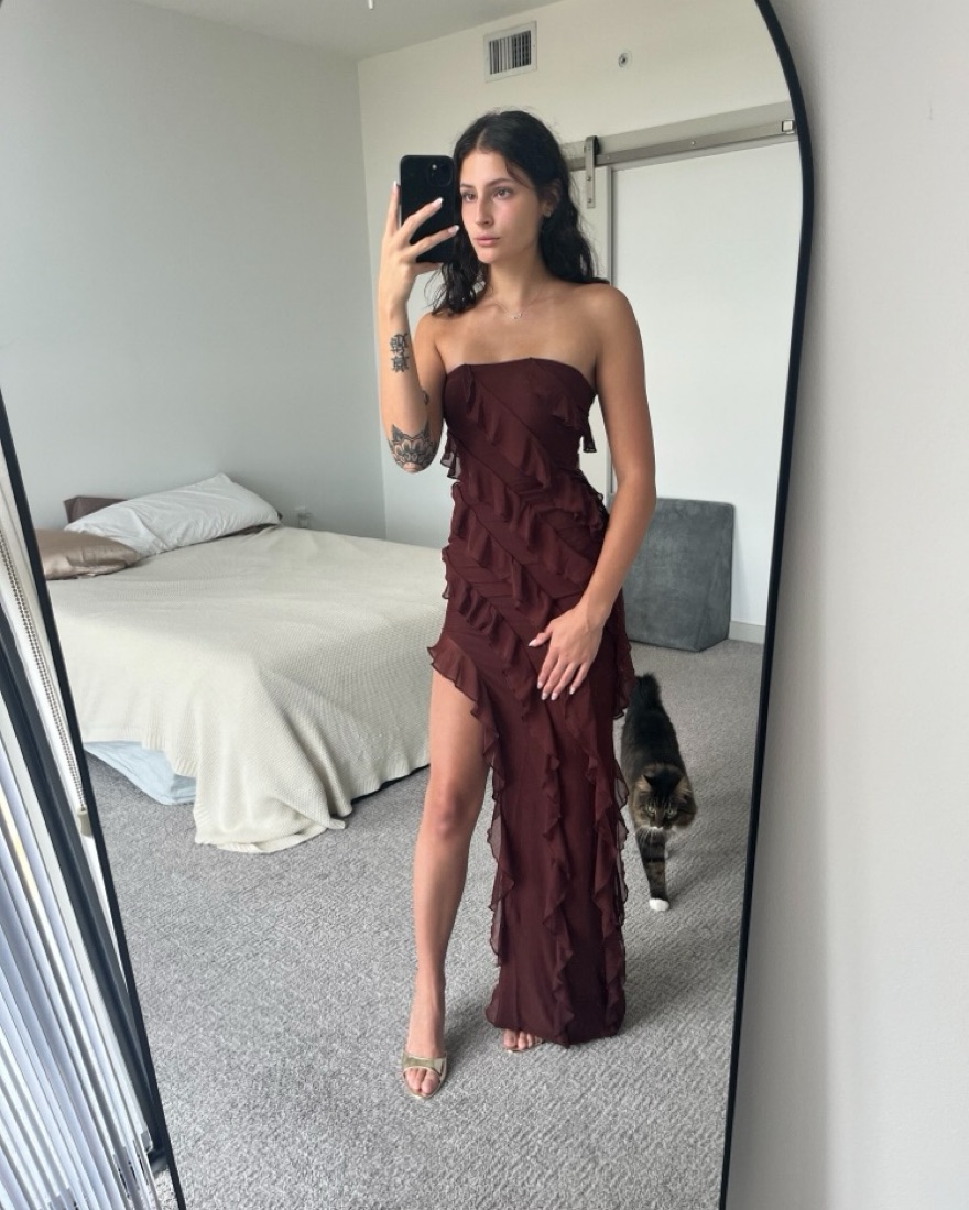 oh polly brown ruffle dress Satin Sweetheart Bustier Fishtail Midaxi Dress in Chocolate Brown - 10 / Regular main image 0