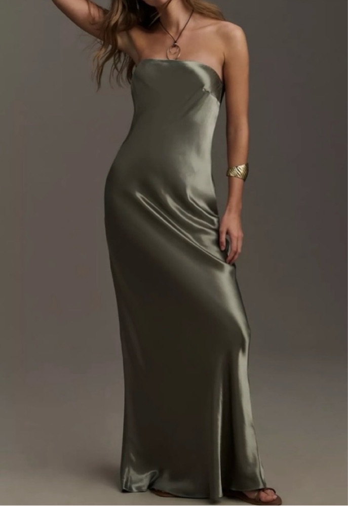 anthropologie green strapless dress NWT Anthropologie The Aliza Strapless Linen Maxi Dress Green Blue Size XXS!!