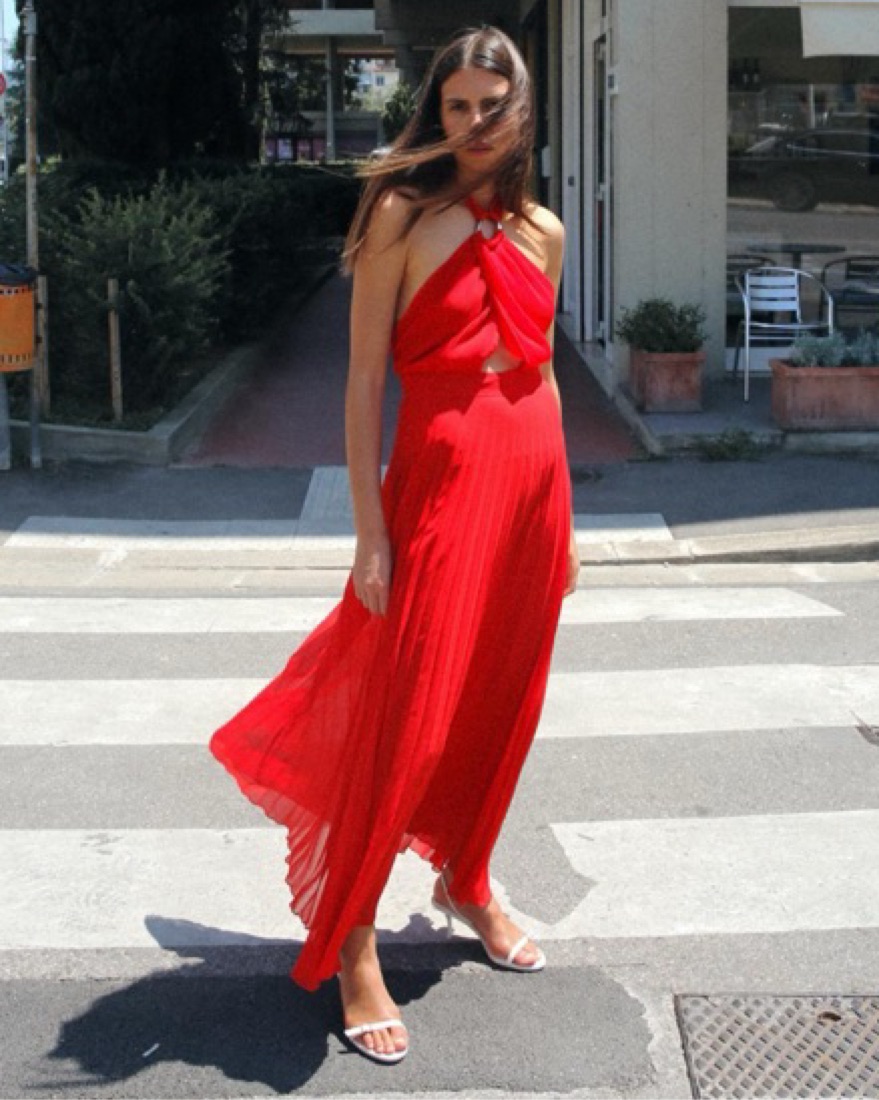 pleated halter dress zara brixana via instagram - Bri's wearing @zara Pleated Halter Dress - Yellow  $59.90 USD - @dior Mini Lady Dior - Gradient Yellow (Sold Out) @hermes Oran  Sandal