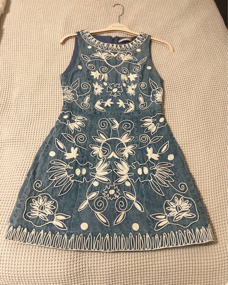 Alice + Olivia Denim Embroidered Dress | Pickle