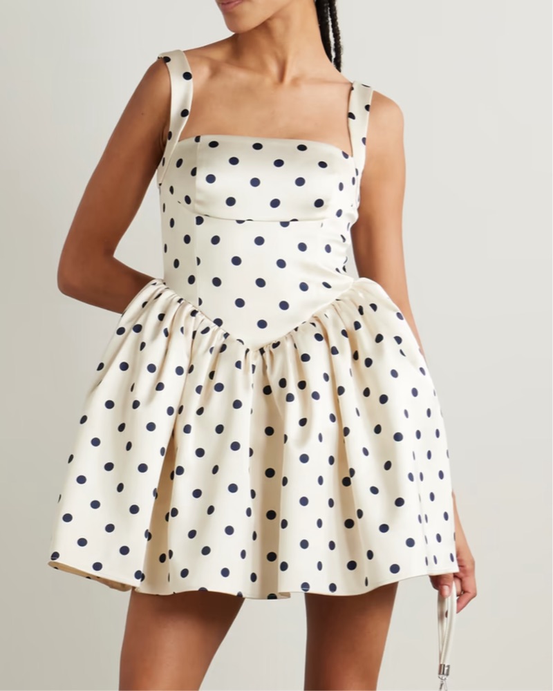 self portrait polka dot mini dress Tie-side asymmetric polka-dot satin-crepe mini dress - cream
