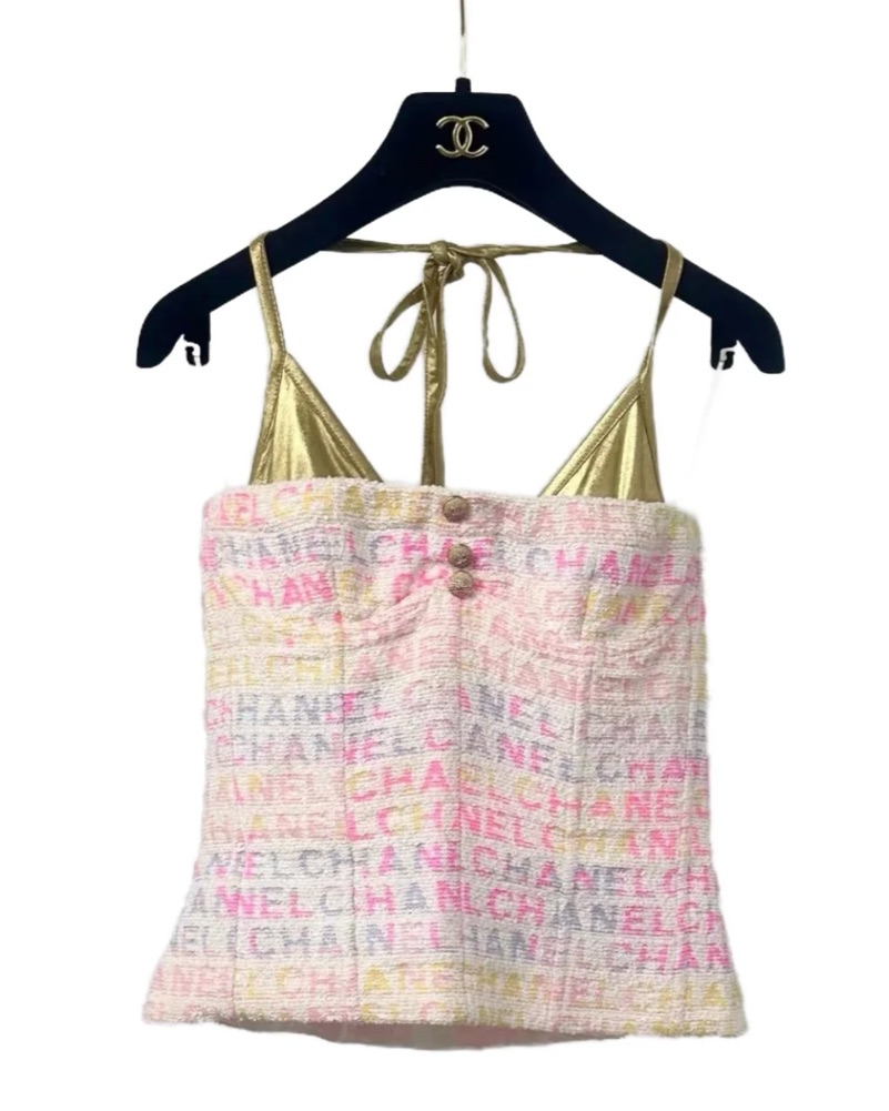 CHANEL シャネル ノースリーブトップス ピンク ロゴ入り ヴィンテージ Shop Chanel Tops - Pickle