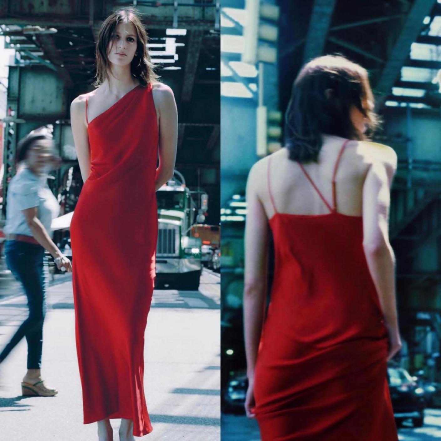 Zara Red Satin Midi Dress Asymmetrical by Zara - Pickle