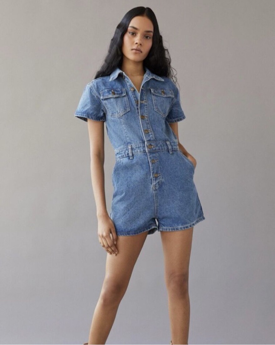 LIONESS Denim Jean Romper by Lioness - Pickle