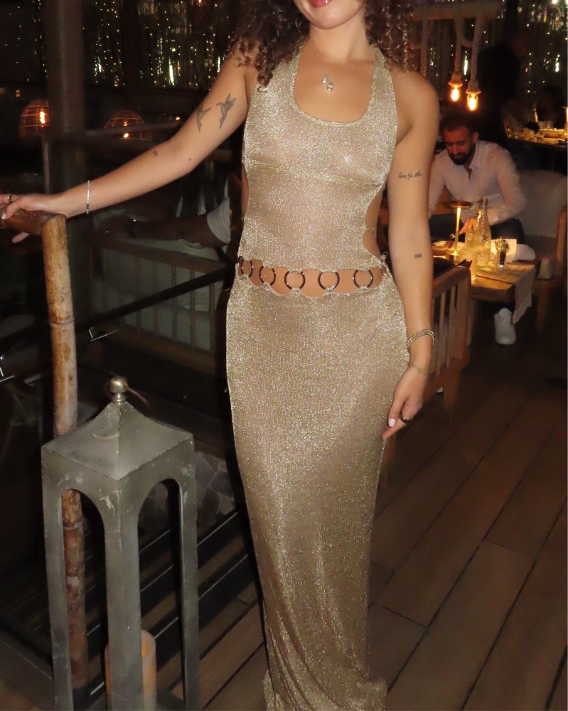 outcast gold dress Women's Isotta Maxi Dress Gold in Size S/M by Outcast