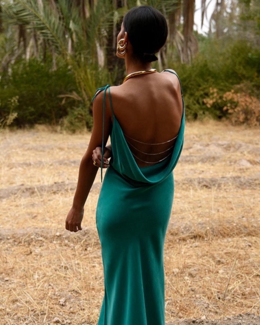 rat and boa backless dress White Hot