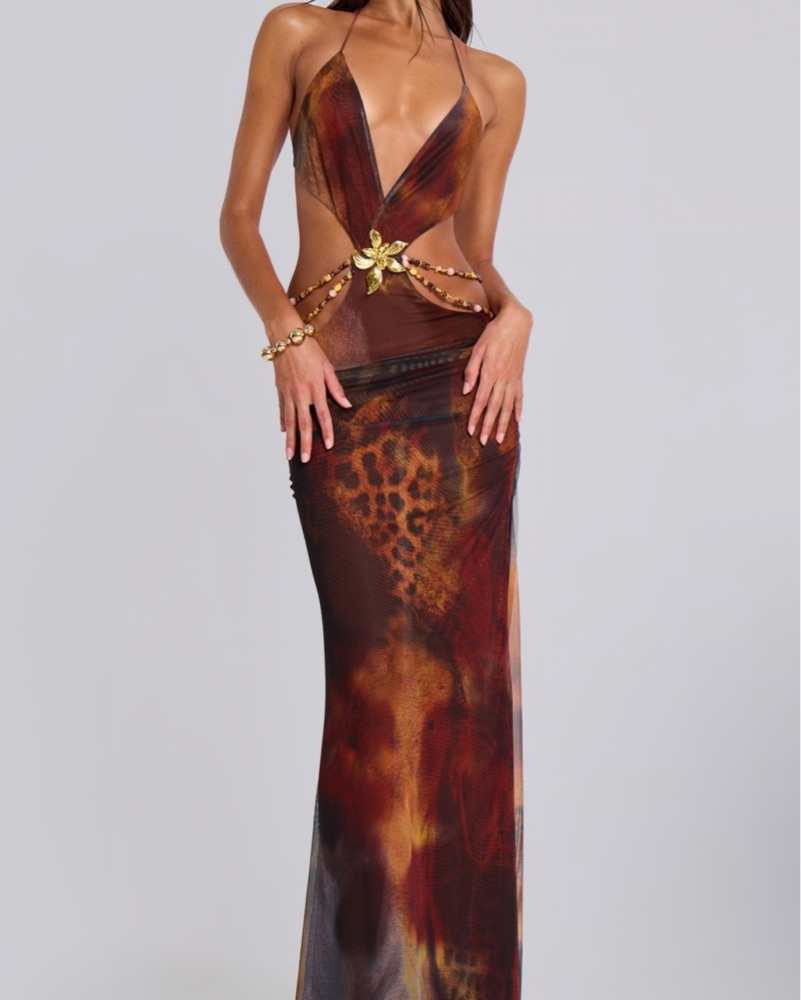 vida backless maxi dress in gold Vida Backless Maxi Dress in Whiskey by Jaded London