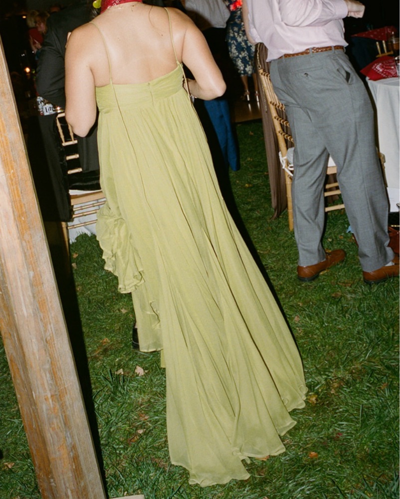 green chartreuse dress Silk Billowy Sleeve Midi Wrap Dress main image 1