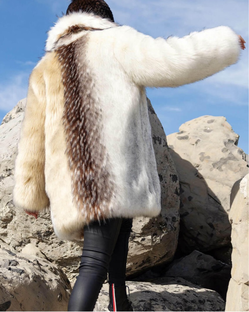 Arctic Wolf Faux Fur Shawl Collar Coat by Donna salyers - Pickle