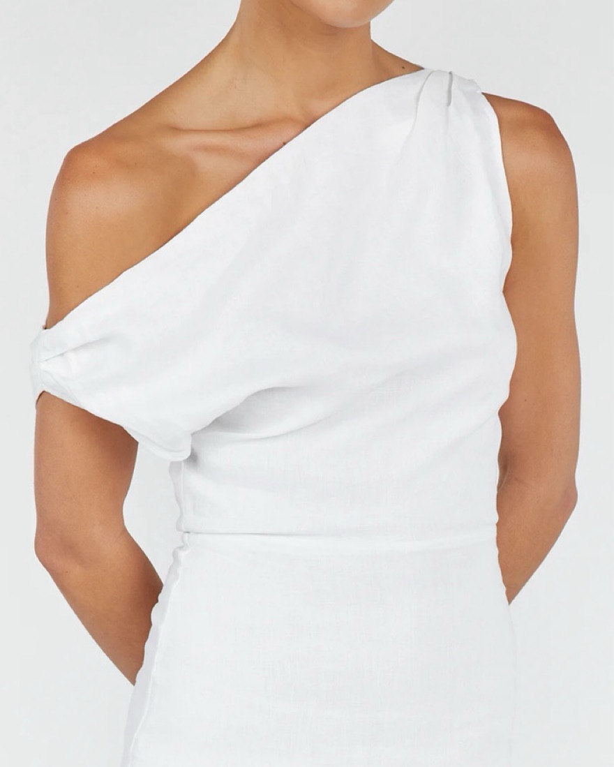 dissh cass white linen asym midi dress The Comfy-Chic Linen Dress That's Made for Heat Waves