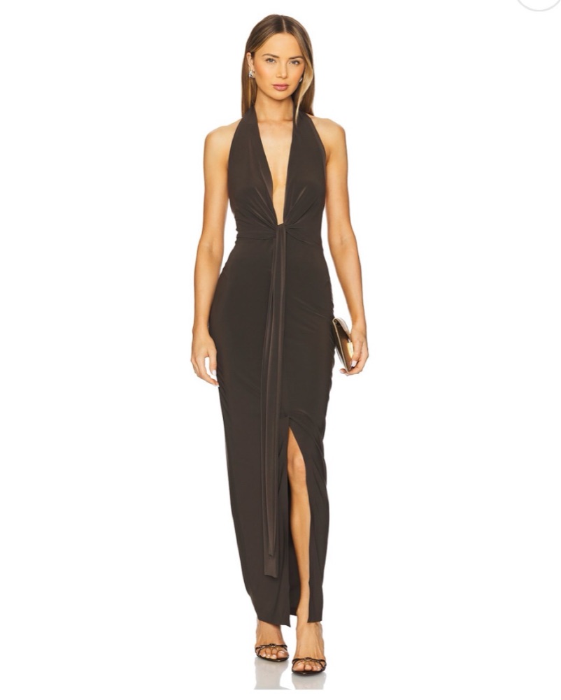 Brown Revolve Chic Halter Maxi Dress by Norma Kamali - Pickle