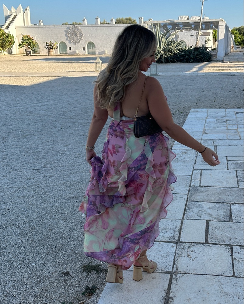 aurora ruffle maxi dress Women's Aurora A-line Ruffle Trim Cotton Silk Maxi Dress XS/S/M/L Vanilla/Pink Floral MEAN BLVD S / Vanilla/Pink / Floral
