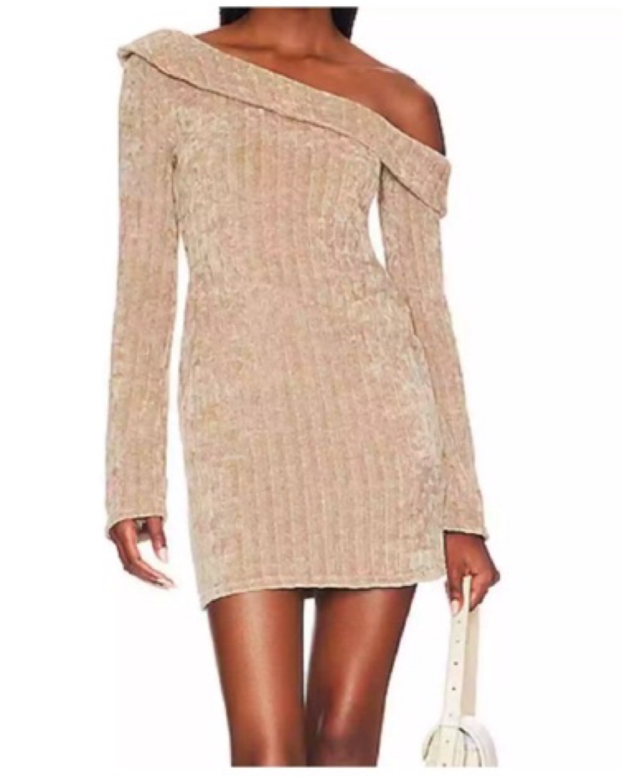 chenille cable knit mini dress English Factory Long-Sleeve Cable Knit Mini Dress