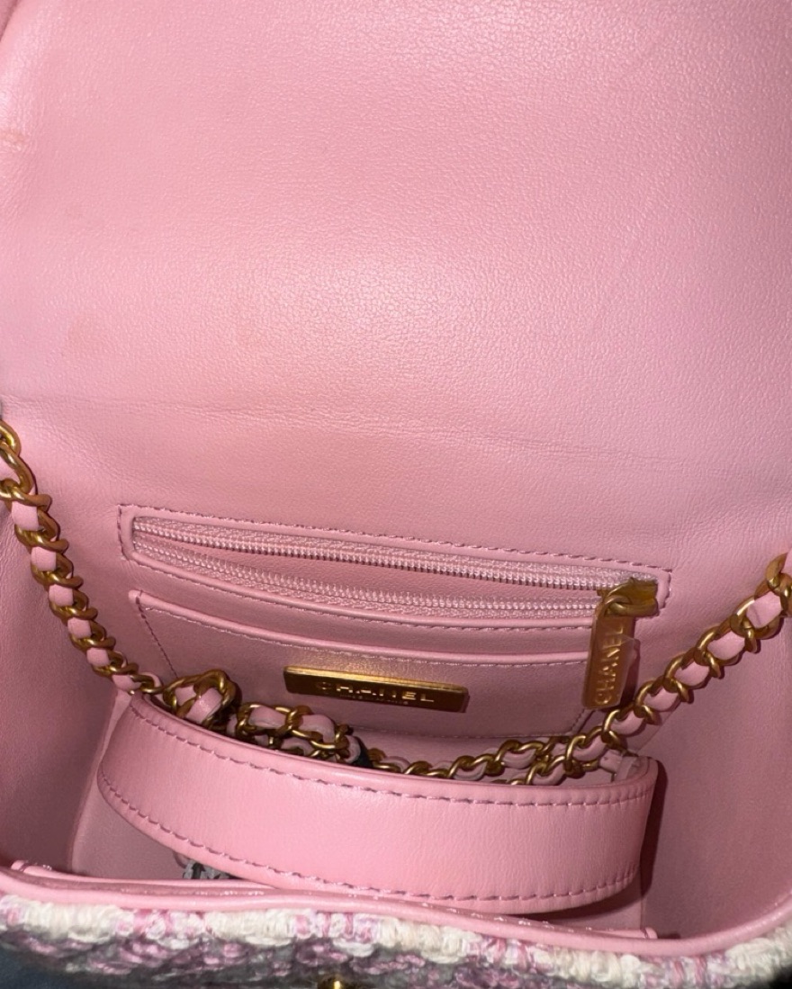 【ヴィンテージ】Rank:SS☆Chanel Pink GHW No28 weed Small Bag NEW CHANEL 24P Pink Tweed GHW Mini Rectangular Top Handle