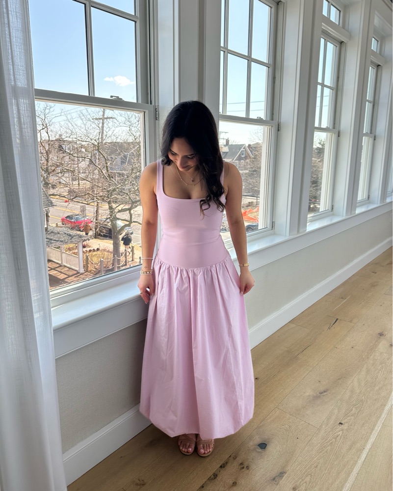 long bubble dress Carven Women's Ready-to-Wear Featuring a flattering bardot neckline and a fitted bodice Pink Bubble Hem Midi Dress