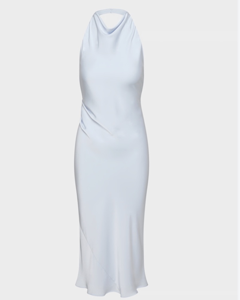 light blue halter bridesmaid dress Blue Halter A-line Chiffon Long Bridesmaid Dress with Slit main image 0