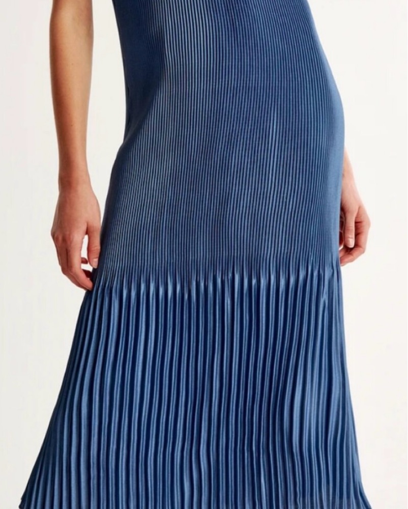 abercrombie blue pleated dress Abercrombie & Fitch multiway halter neck open back maxi dress in navy
