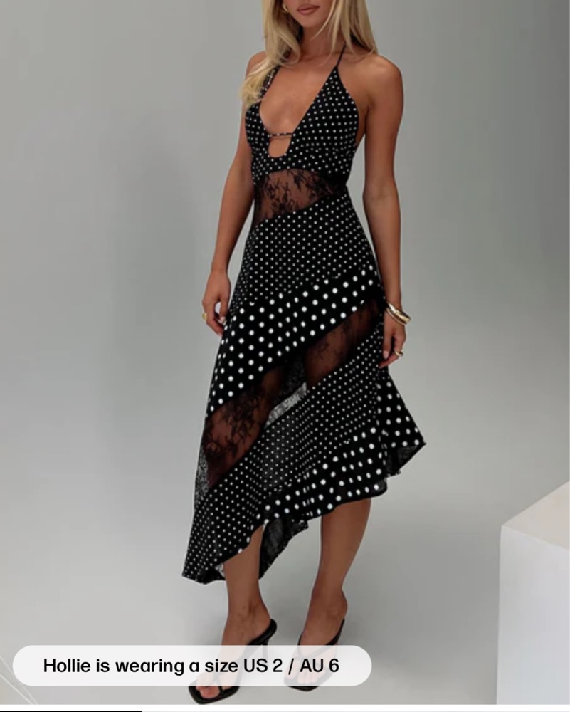princess polly maxi polka dot dress Princess Polly plunge v neck sleeveless tie back maxi dress in black polka  dot