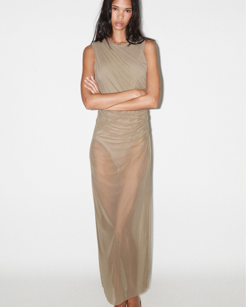 zara bodycon dress for women Black Sleek Midi 61cm based on an AU size 8 Zara Tulle Midi Bodycon Dress