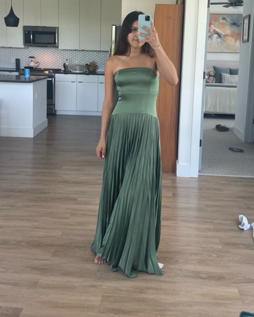 abercrombie sage green dress Abercrombie & Fitch smocked midi dress with dipped waist in green ditsy  print