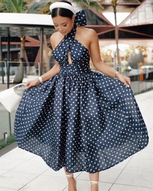 halter polka dot midi dress Navy Polka Dot Halter Midi Dress by Zimmermann