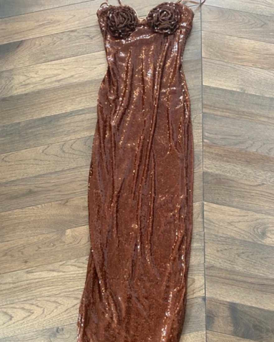 brown sequin rose dress Sequin Knit V-Neck Dress – Lela Rose main image 1
