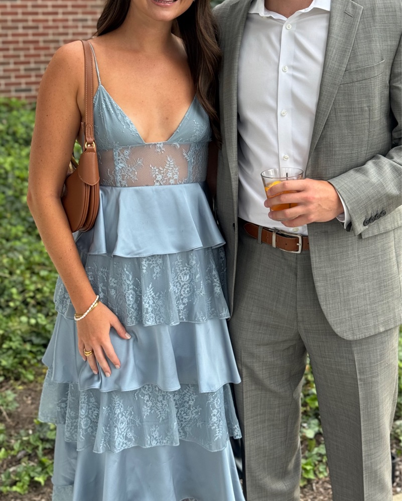 we wore what tiered lace midi dress NWT WeWoreWhat Tiered Lace Midi Dress in