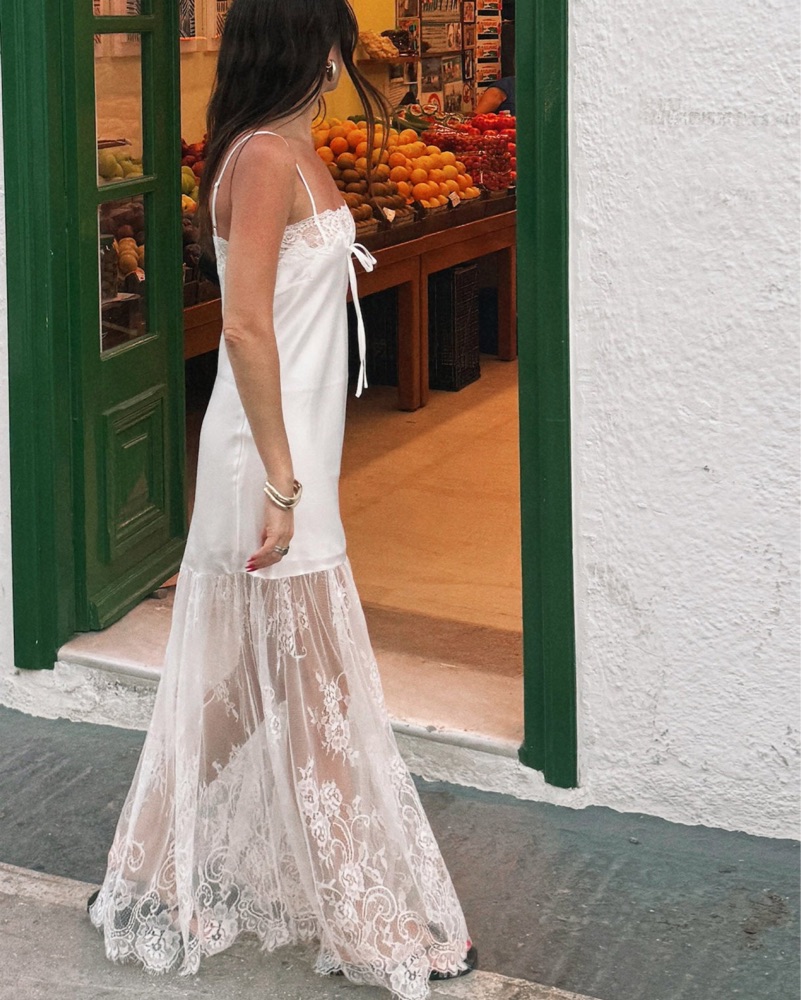 lace wedding dress short sleeve Ivory Lace Short Sleeve See Through Top High Low Fashion Wedding Dress –  AlineBridal main image 1